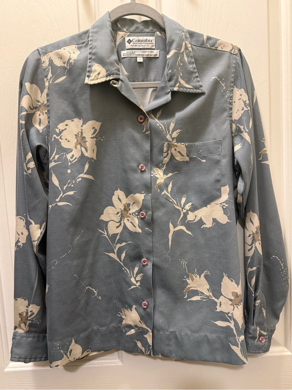 Vintage Columbia Blue Floral Button-Down Shirt - Small